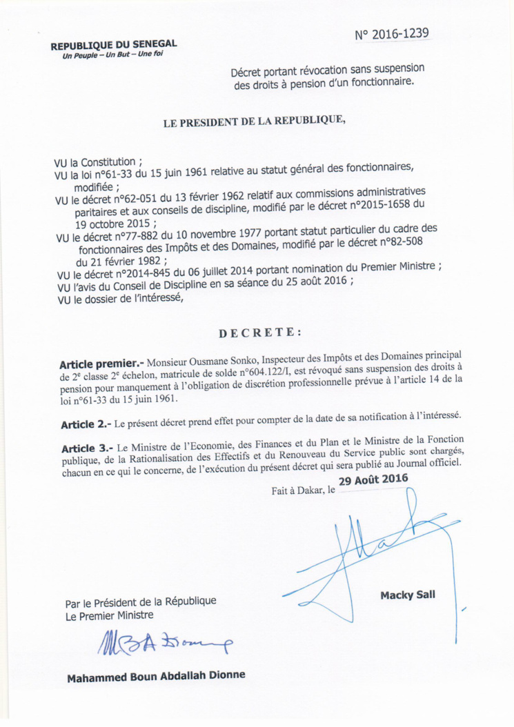 Dernière minute: Contre Ousmane SONKO, Macky SALL ordonne une lourde sanction (documents) Dernière minute: Contre Ousmane SONKO, Macky SALL ordonne une lourde sanction (documents)