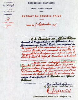 Le Conseil privé du 5 septembre 1895 : Internement de Cheikh Ahmadou Bamba au Gabon Le Conseil privé du 5 septembre 1895 : Internement de Cheikh Ahmadou Bamba au Gabon