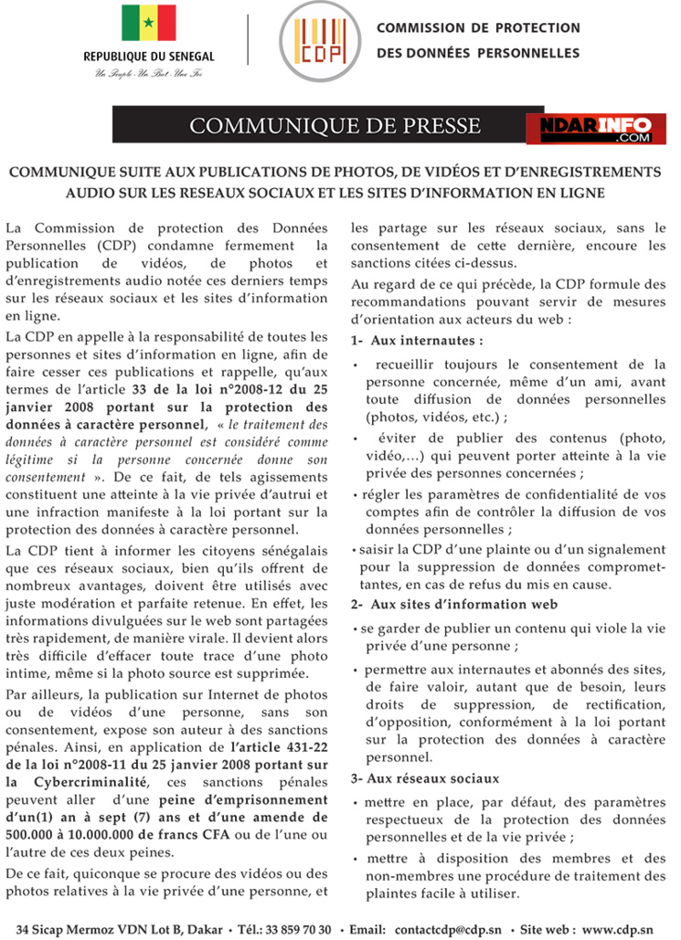 Cybercriminalité : la mise en garde de la CDP ( document) Cybercriminalité : la mise en garde de la CDP ( document)