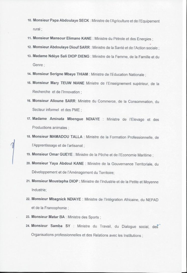 EXCLUSIF – La composition du nouveau Gouvernement