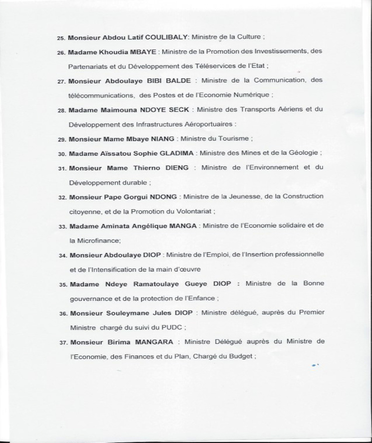 EXCLUSIF – La composition du nouveau Gouvernement