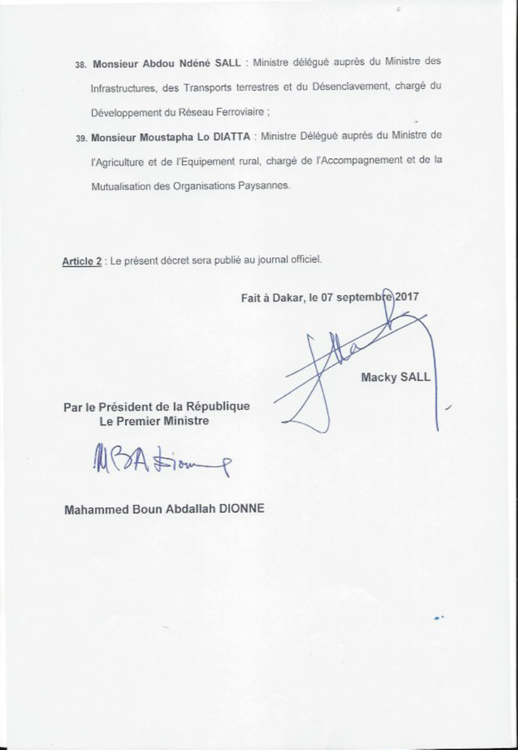 EXCLUSIF – La composition du nouveau Gouvernement