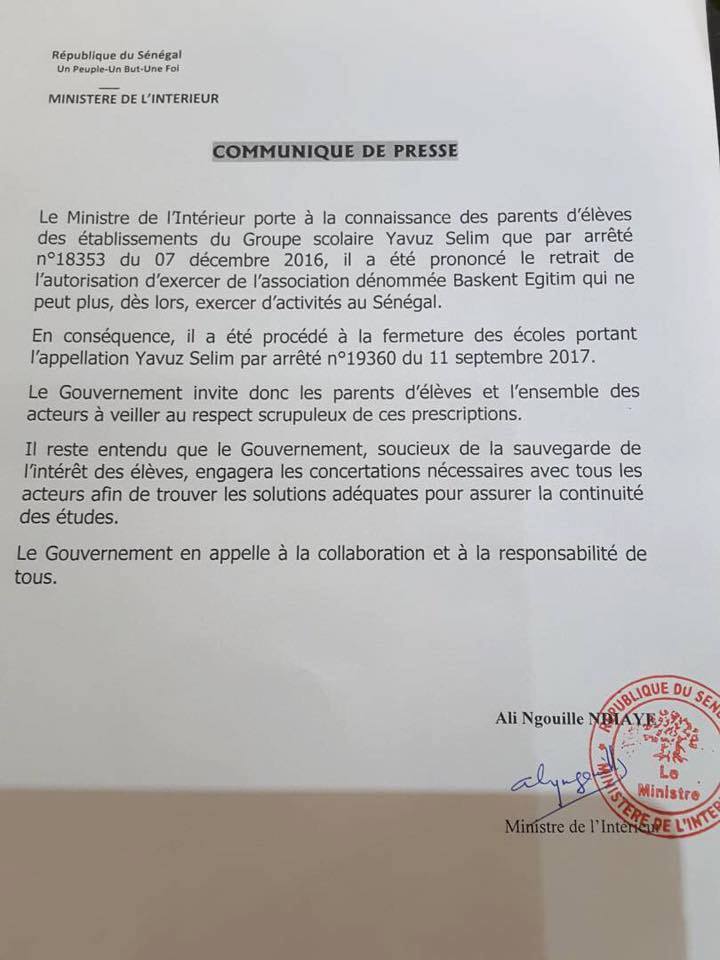 URGENT : Fermeture « définitive » des écoles Yavuz Selim (Communiqué)