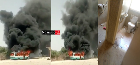 Direct - UGB : Un bus incendié et la plaque de l'OLAC incendiés, la maison de Mary Teuw NIANE saccagée