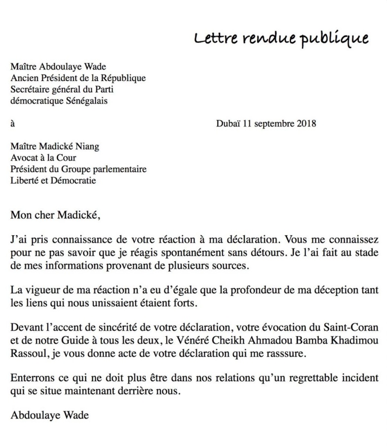 WADE met fin à sa brouille avec Madické NIANG WADE met fin à sa brouille avec Madické NIANG