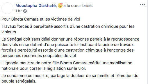 Viols en série : Moustapha Diakhaté pour la "castration chimique" des violeurs