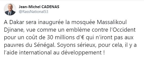RASSEMBLEMENT NATIONAL DE MARINE LE PEN : Jean-Michel Cadenas s’attaque à Massalikoul Djinane RASSEMBLEMENT NATIONAL DE MARINE LE PEN : Jean-Michel Cadenas s’attaque à Massalikoul Djinane