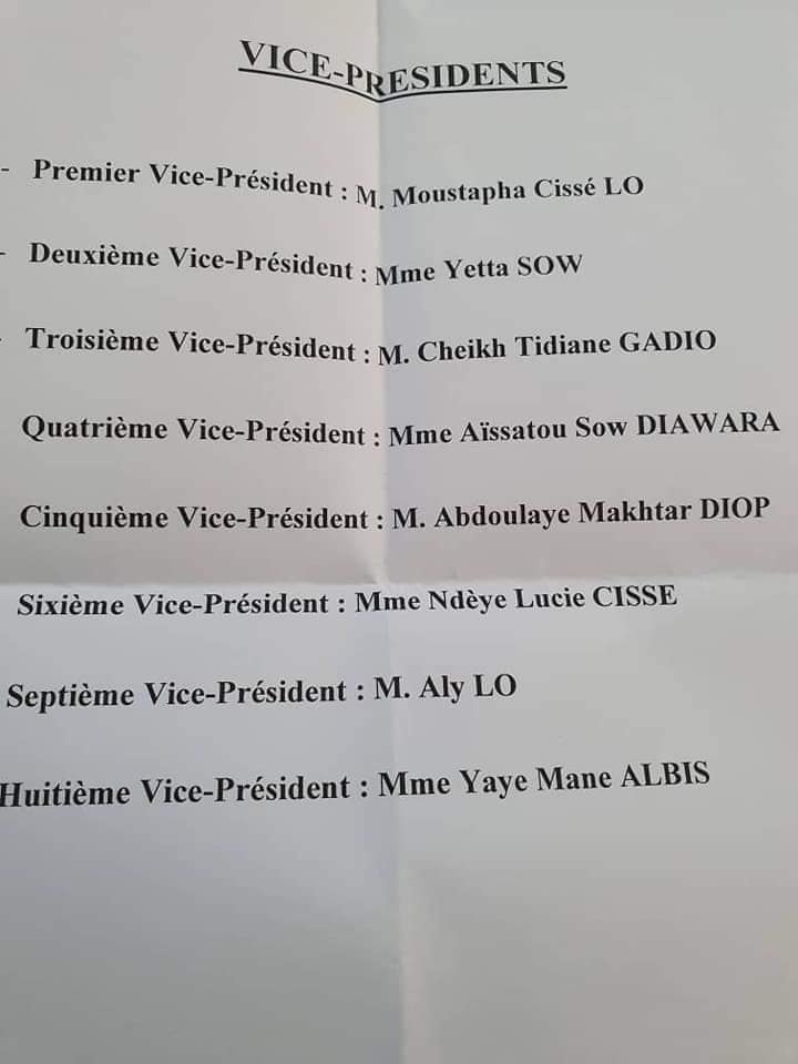 Assemblée nationale: Abdou Mbow et Awa Gueye ne sont plus vice-présidents, Gadio et d'autres rejoignent BBY