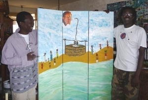 L'artiste Banda Gningue ( droite) en compagnie d'Abou Thiam