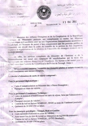 Mauritanie : La carte de séjour exigée à tous les étrangers, adultes et enfants.