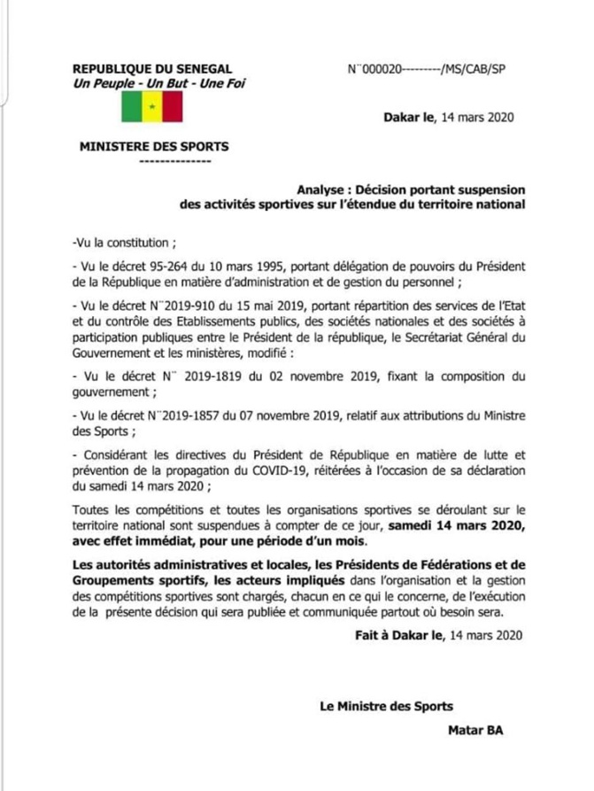 Toutes les manifestations sportives suspendues