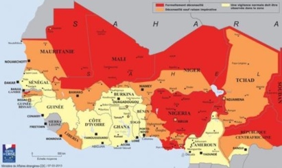 Les zones en rouge sont formellement déconseillées, celles en orange sont déconseillées sauf raison impérative et une vigilance normale doit être observée dans les zones en jaune. (MINISTERE DES AFFAIRES ETRANGERES / FRANCETV INFO)