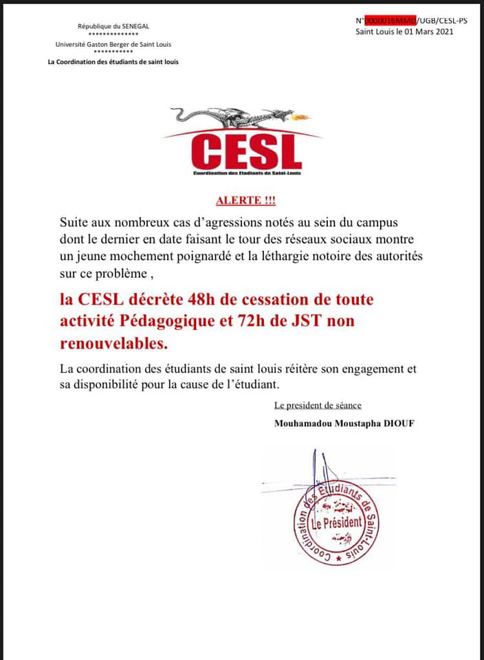 La CESL décrète 48 heures de cessation des activités pédagogiques et 72 heures de JST