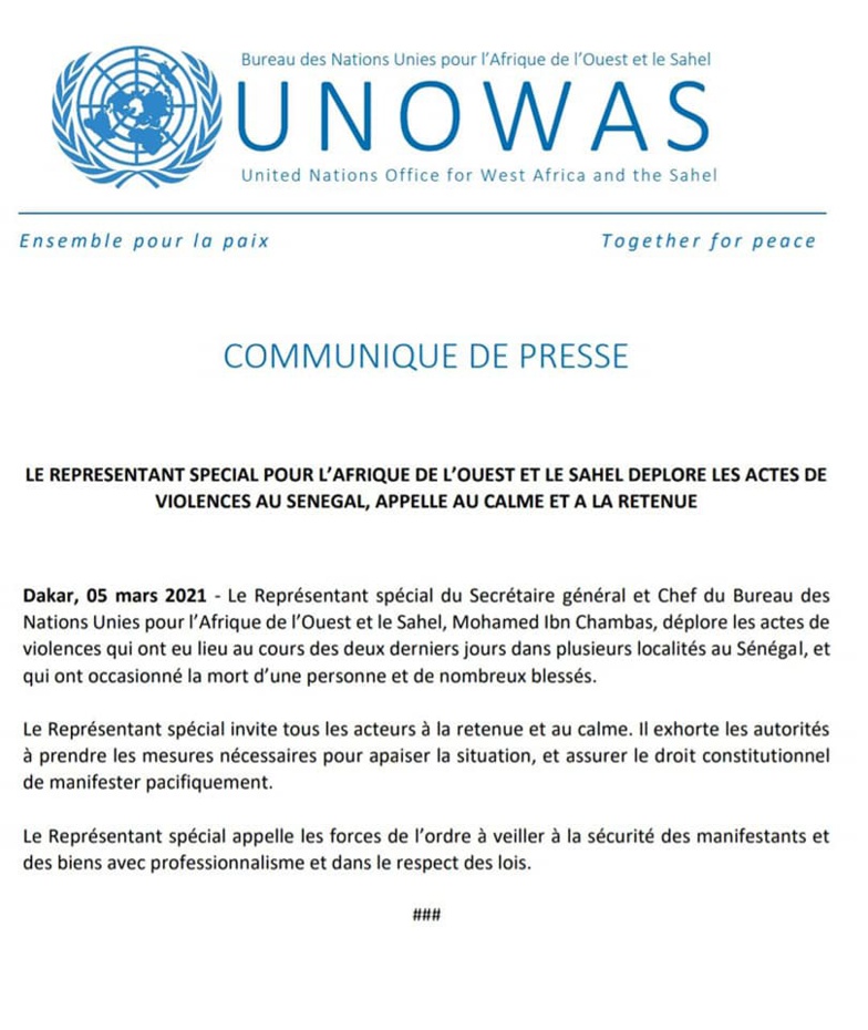 Série de violences au Sénégal : L’ONU déplore ... Série de violences au Sénégal : L’ONU déplore ...