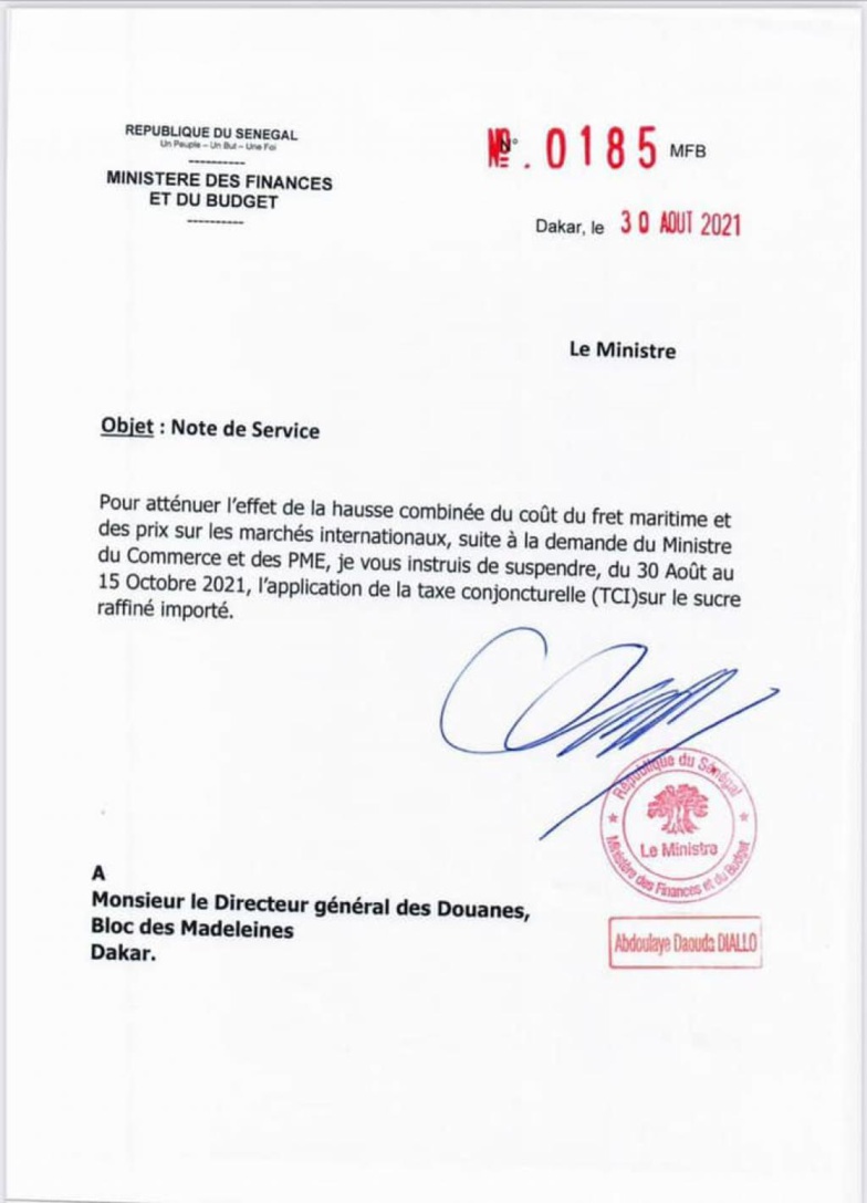Sucre : suspension de la taxe conjoncturelle Sucre : suspension de la taxe conjoncturelle