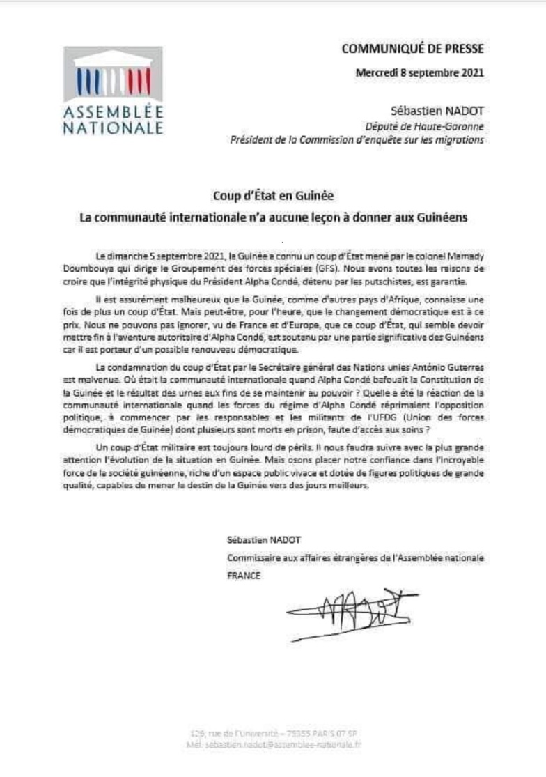 « La communauté internationale n’a aucune leçon à donner à la Guinée », député françaisf « La communauté internationale n’a aucune leçon à donner à la Guinée », député françaisf