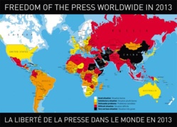 Carte de la liberté de la presse dans le monde, réalisée par Reporters Sans Frontières