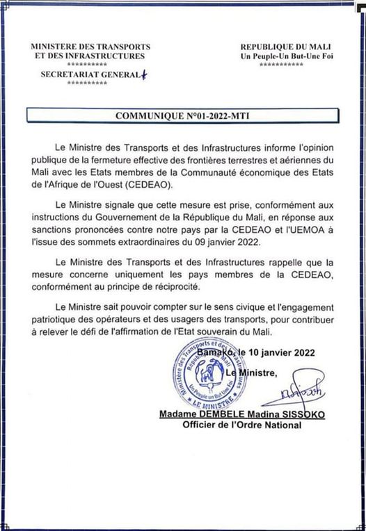 Fermeture des frontières avec les pays de la CEDEAO : Le Mali passe à l’acte