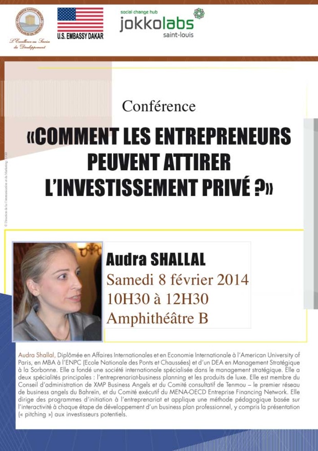 Saint-Louis : l'économiste américaine Audra Shallal anime une conférence sur l'entrepreneuriat et l'investissement privé, samedi, à l'UGB. Saint-Louis : l'économiste américaine Audra Shallal anime une conférence sur l'entrepreneuriat et l'investissement privé, samedi, à l'UGB.