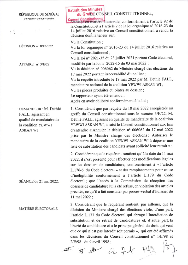  Le Conseil constitutionnel donne raison à Yewwi Askan Wi