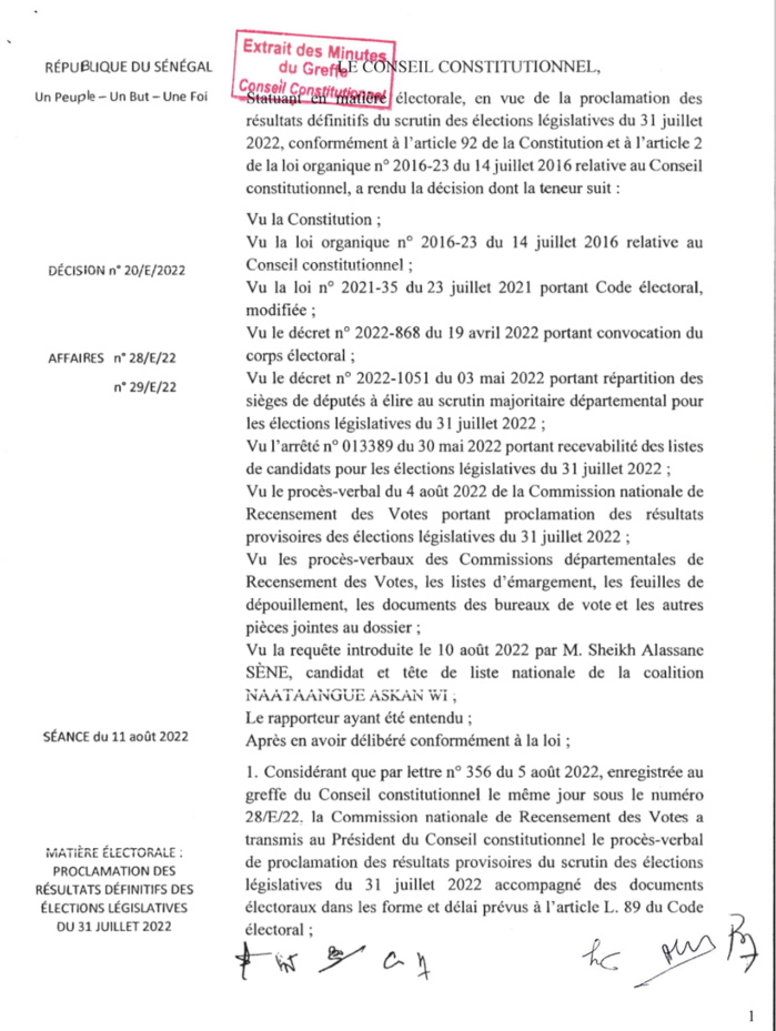 Législatives 2022 : Le Conseil constitutionnel approuve définitivement les résultats de la CNRV
