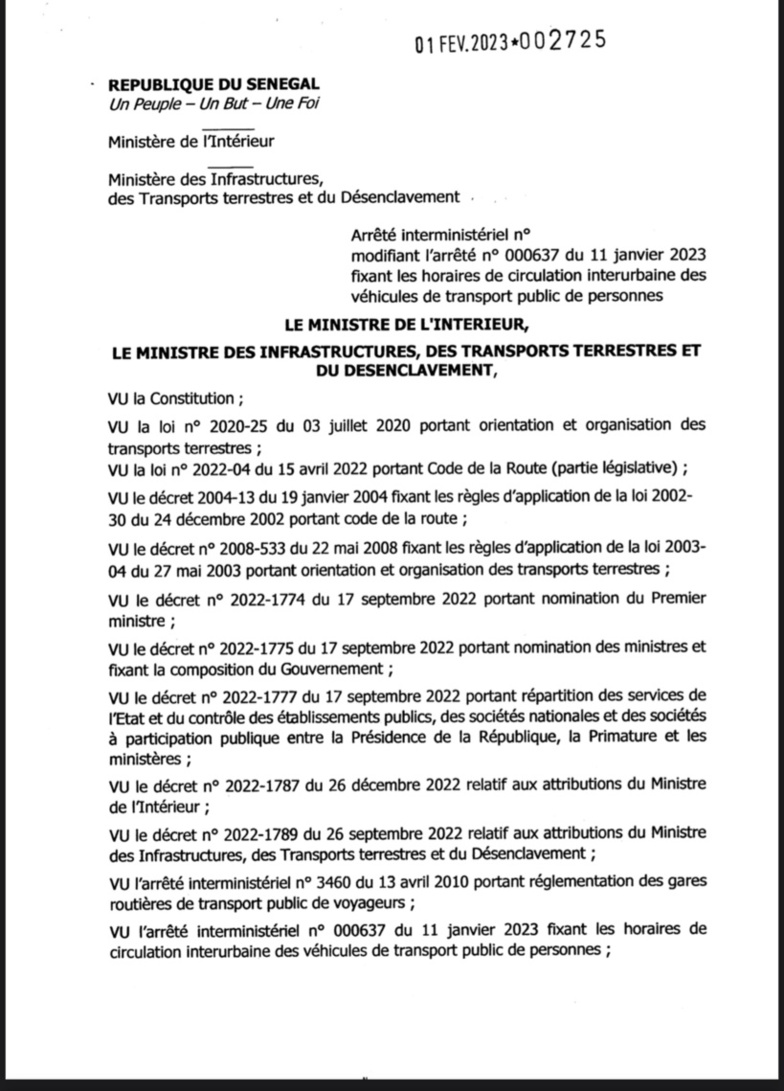Transport public et privé : modification des horaires de circulation interurbaine et les heures de fermeture des gares routières Transport public et privé : modification des horaires de circulation interurbaine et les heures de fermeture des gares routières
