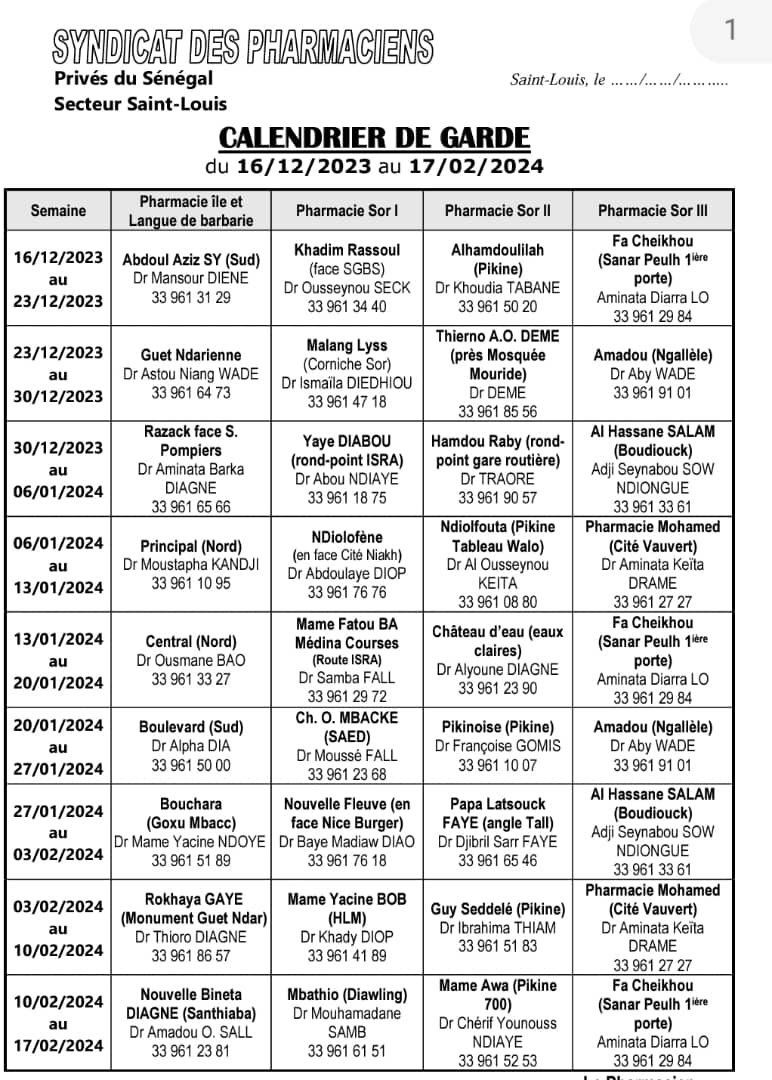 Les pharmacies de garde de Saint-Louis (jusqu’au 17 février 2024)