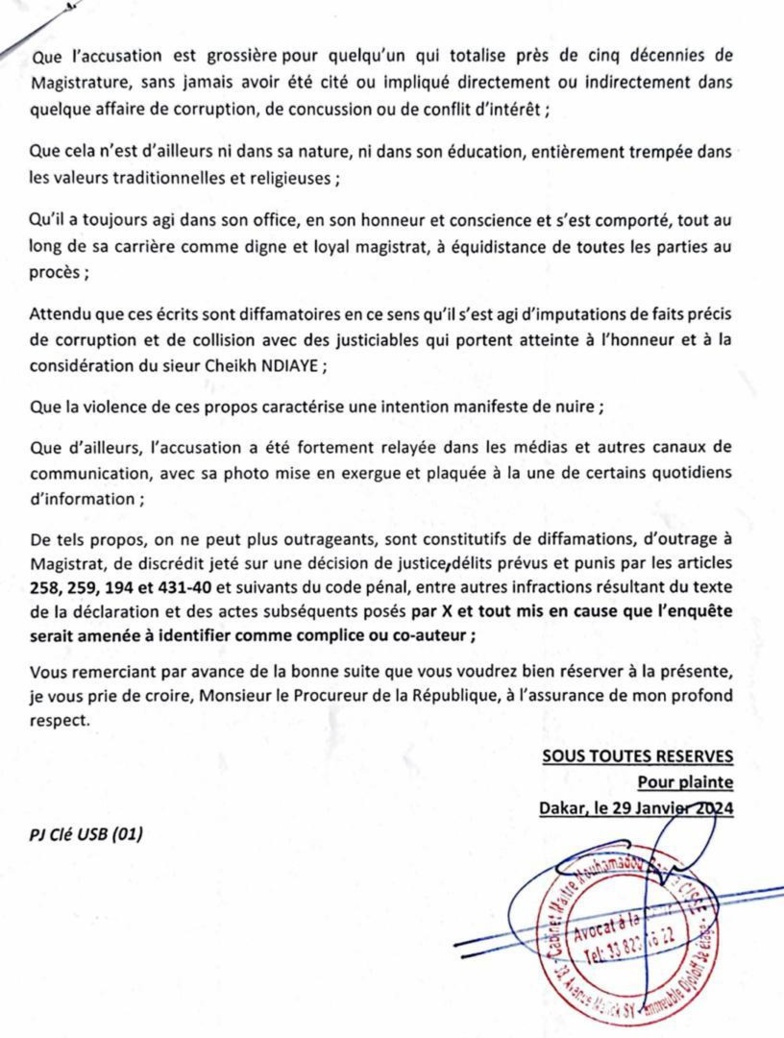 Soupçons de corruption : le juge Cheikh Ndiaye du Conseil constitutionnel cité par le Pds porte plainte Soupçons de corruption : le juge Cheikh Ndiaye du Conseil constitutionnel cité par le Pds porte plainte
