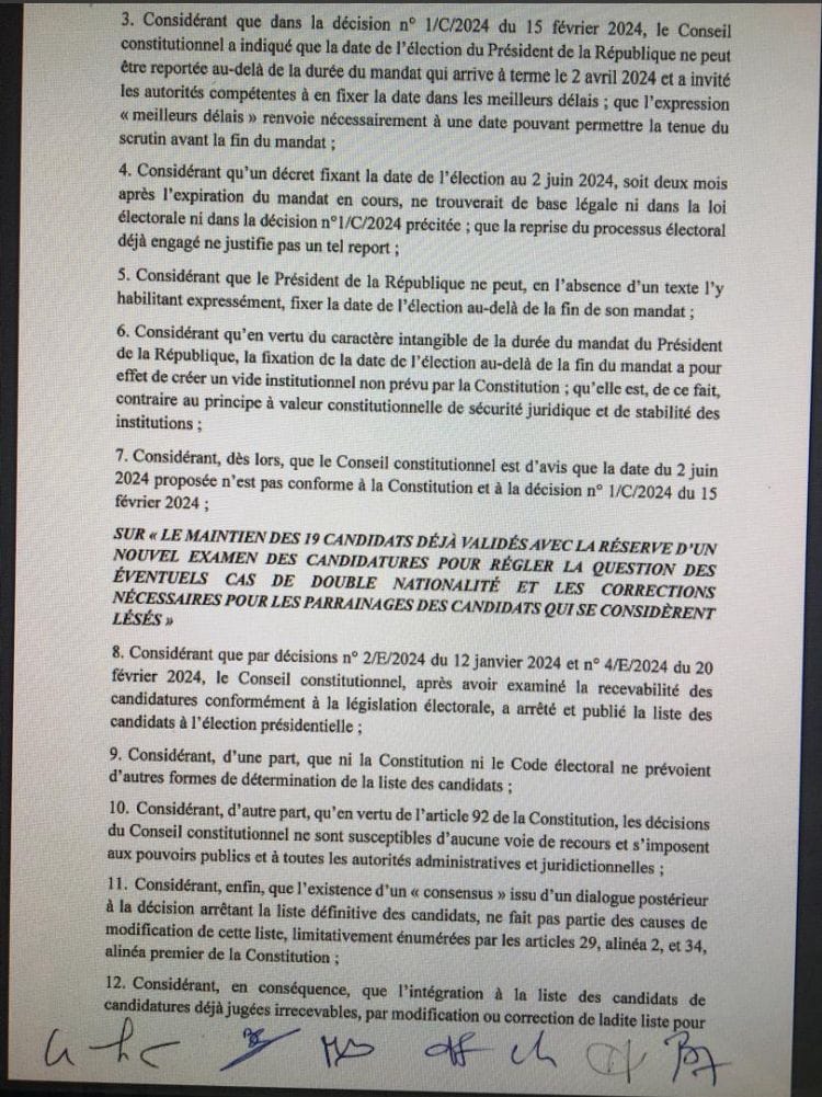 Urgent - Le Conseil Constitutionnel rejette la date 2 Juin (document)