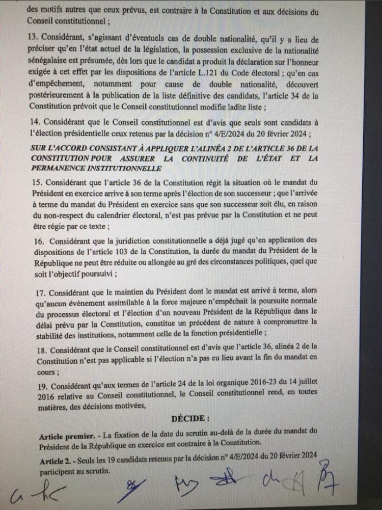 Urgent - Le Conseil Constitutionnel rejette la date 2 Juin (document)