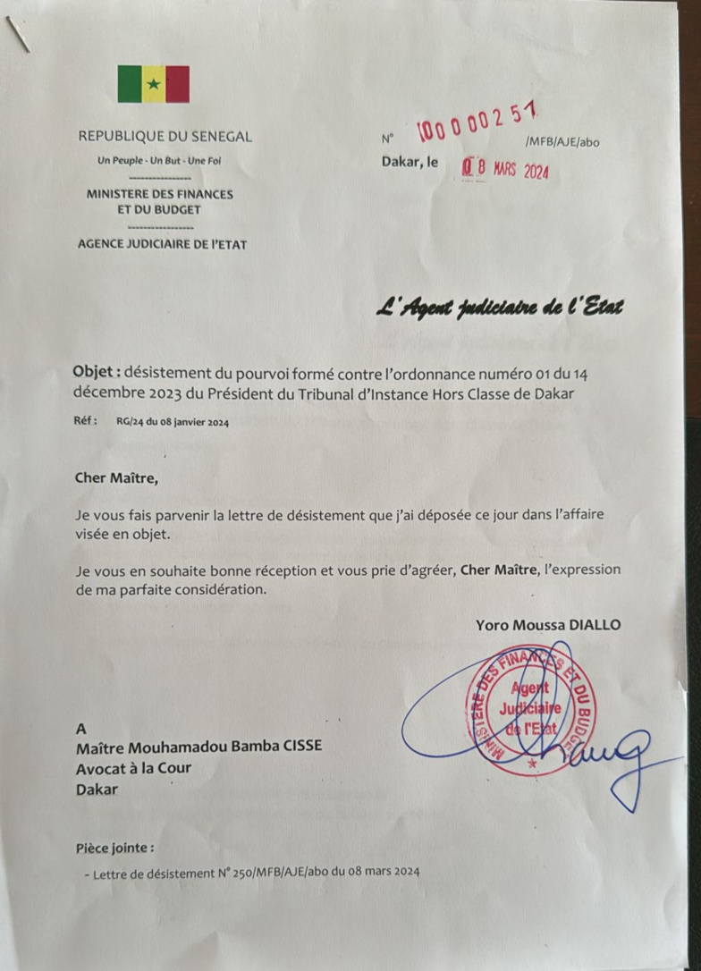 Pourvoi en cassation : L'Etat désiste. Ousmane Sonko réinscrit sur les listes électorales Pourvoi en cassation : L'Etat désiste. Ousmane Sonko réinscrit sur les listes électorales