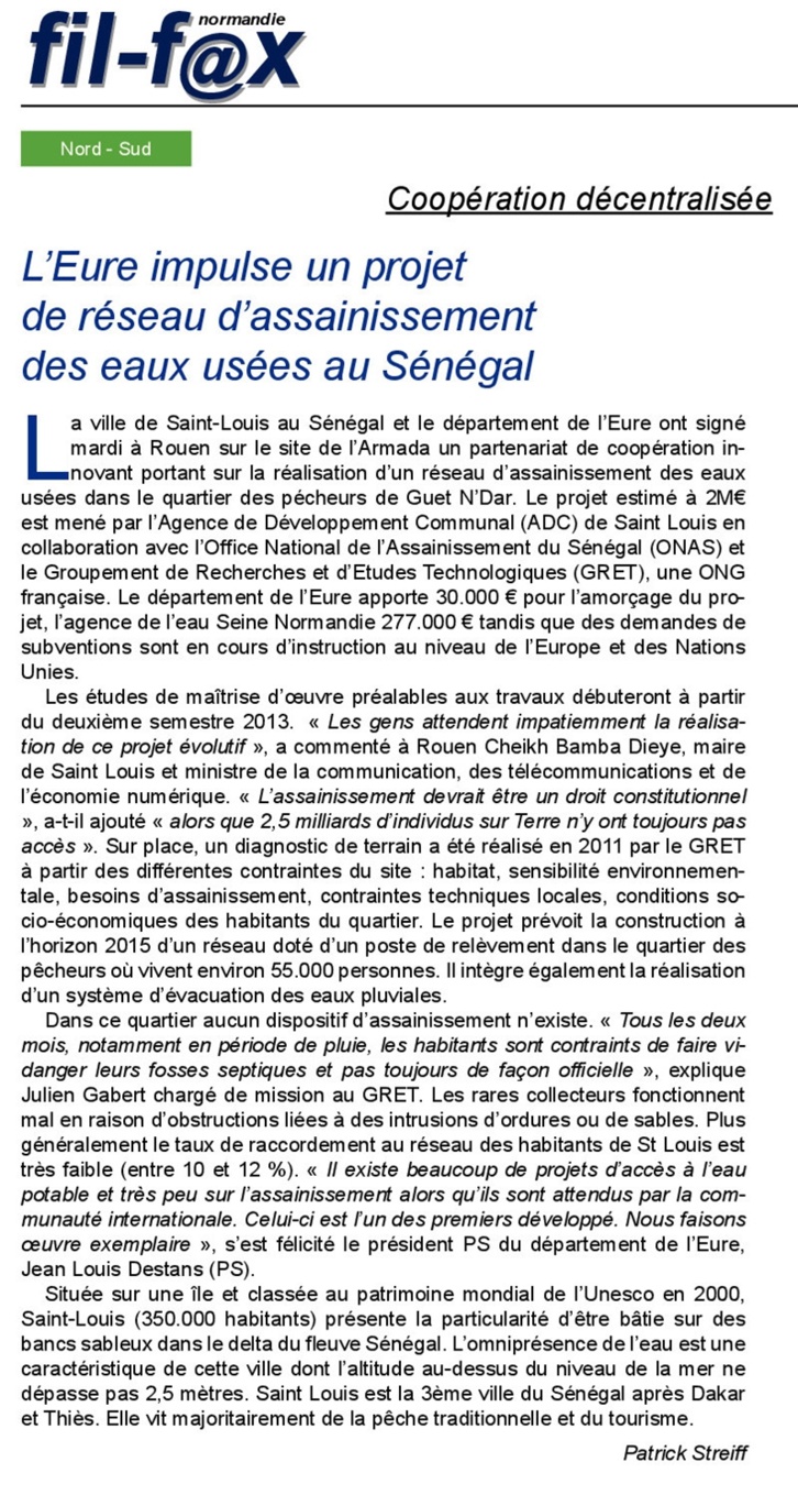 Coopération entre Saint-Louis et le Département de l'Eure: Témoignages de Jean Louis DESTANS (archives) Coopération entre Saint-Louis et le Département de l'Eure: Témoignages de Jean Louis DESTANS (archives)