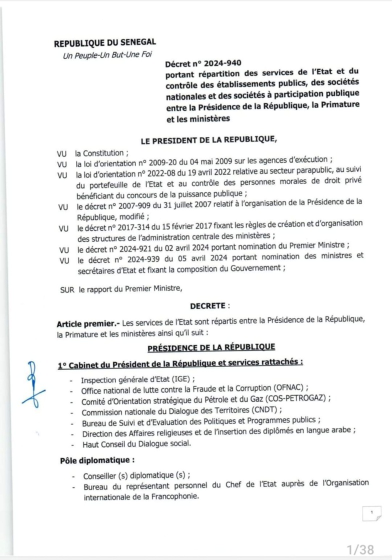 Répartition des services de l’Etat : le décret enfin publié Répartition des services de l’Etat : le décret enfin publié