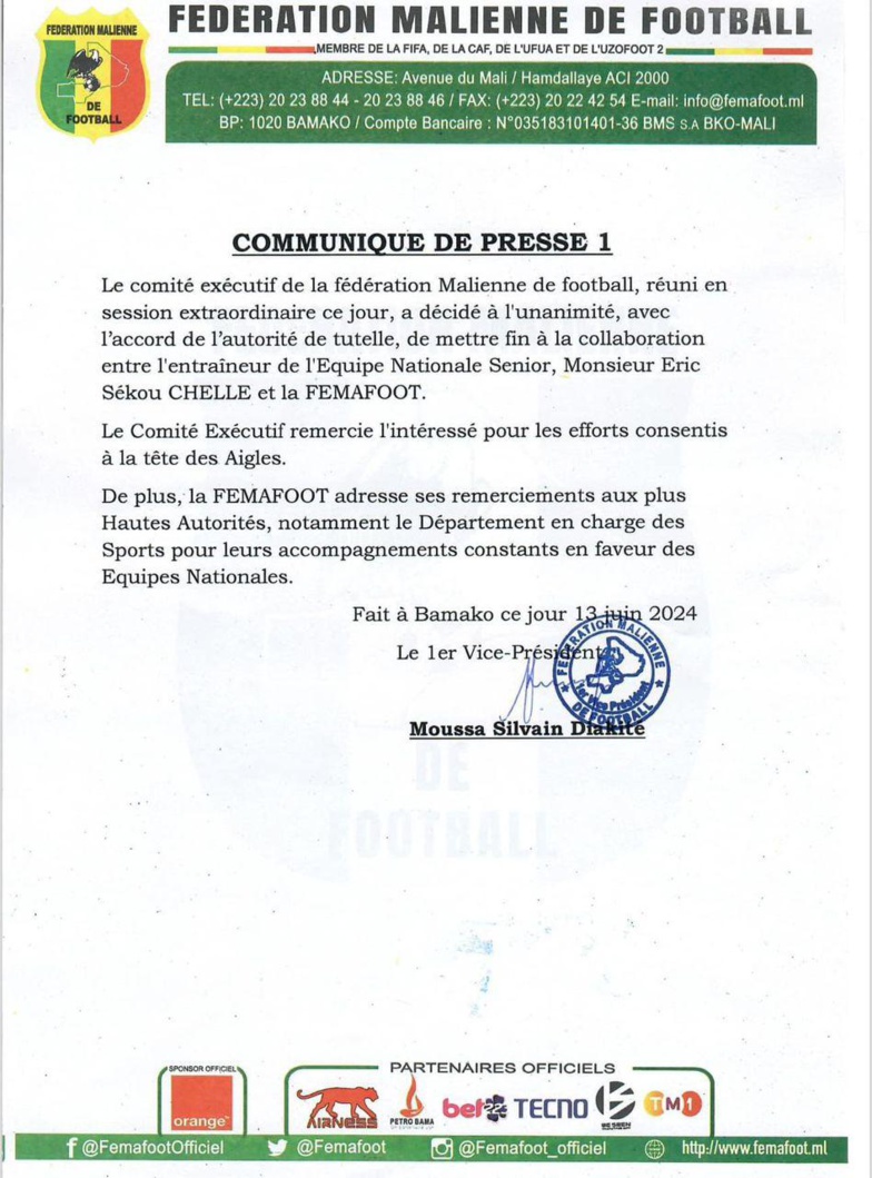 Football - Mali : le sélectionneur national limogé Football - Mali : le sélectionneur national limogé