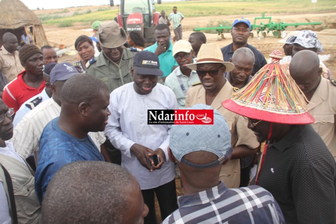 Le ministre de l'Agriculture et sa délégation, à l'entrée de la base de SENHUILE Le ministre de l'Agriculture et sa délégation, à l'entrée de la base de SENHUILE