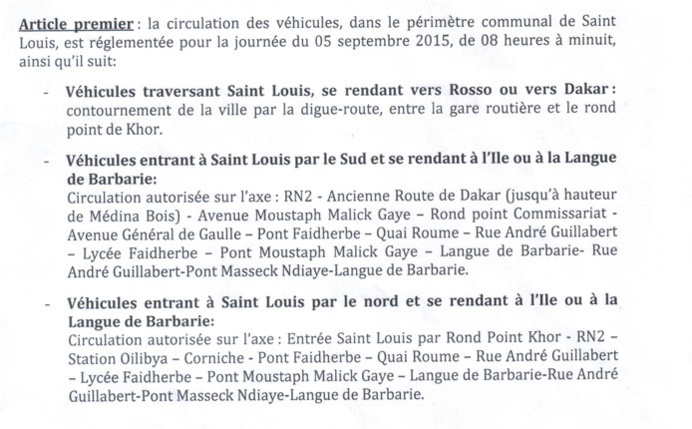 MAGAL DES 2 RAAKA: Voici le nouveau plan de circulation à Saint-Louis (documents) MAGAL DES 2 RAAKA: Voici le nouveau plan de circulation à Saint-Louis (documents)