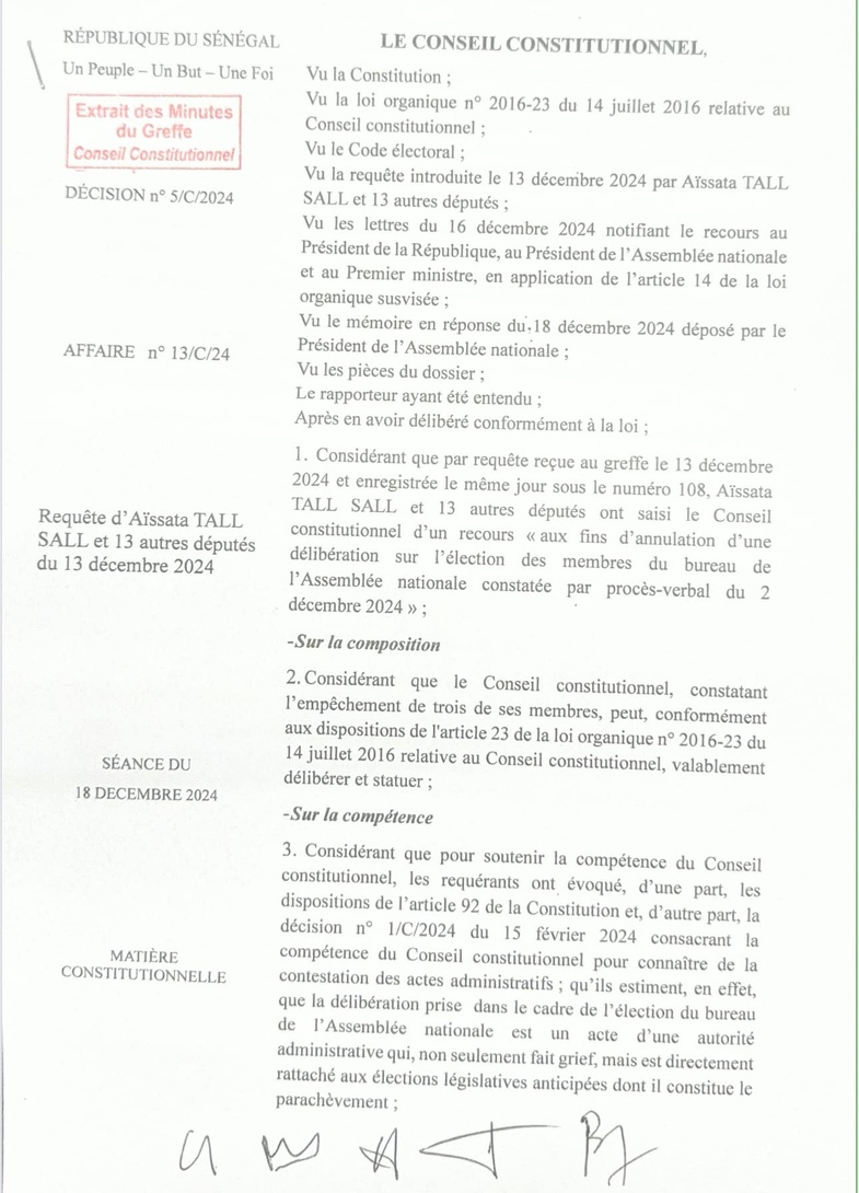 Recours portant sur l’annulation du bureau de l’Assemblée nationale : le Conseil constitutionnel donne raison au président El Malick Ndiaye Recours portant sur l’annulation du bureau de l’Assemblée nationale : le Conseil constitutionnel donne raison au président El Malick Ndiaye
