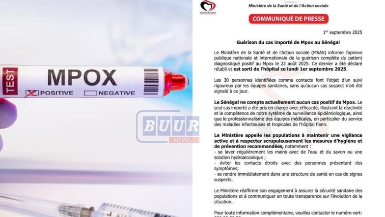 Mpox : le patient diagnostiqué au Sénégal déclaré guéri Mpox : le patient diagnostiqué au Sénégal déclaré guéri