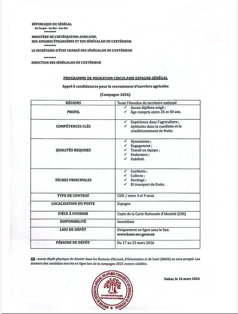 Travail saisonnier en Espagne : Le gouvernement lance le portail de candidature Travail saisonnier en Espagne : Le gouvernement lance le portail de candidature