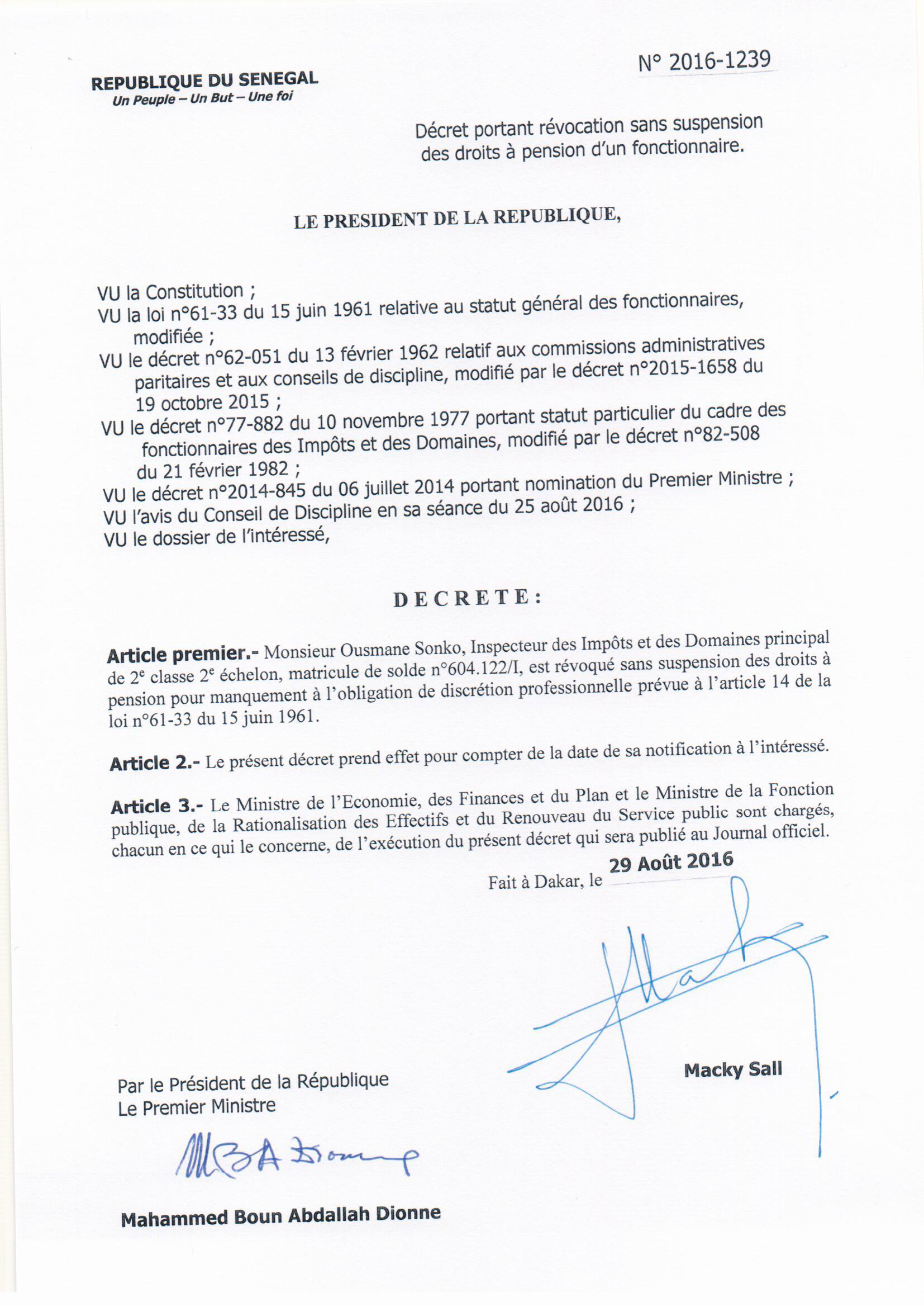 Dernière minute: Contre Ousmane SONKO, Macky SALL ordonne une lourde sanction (documents)