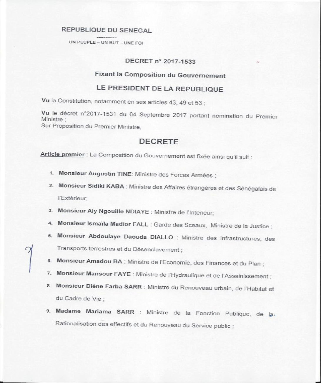 EXCLUSIF – La composition du nouveau Gouvernement