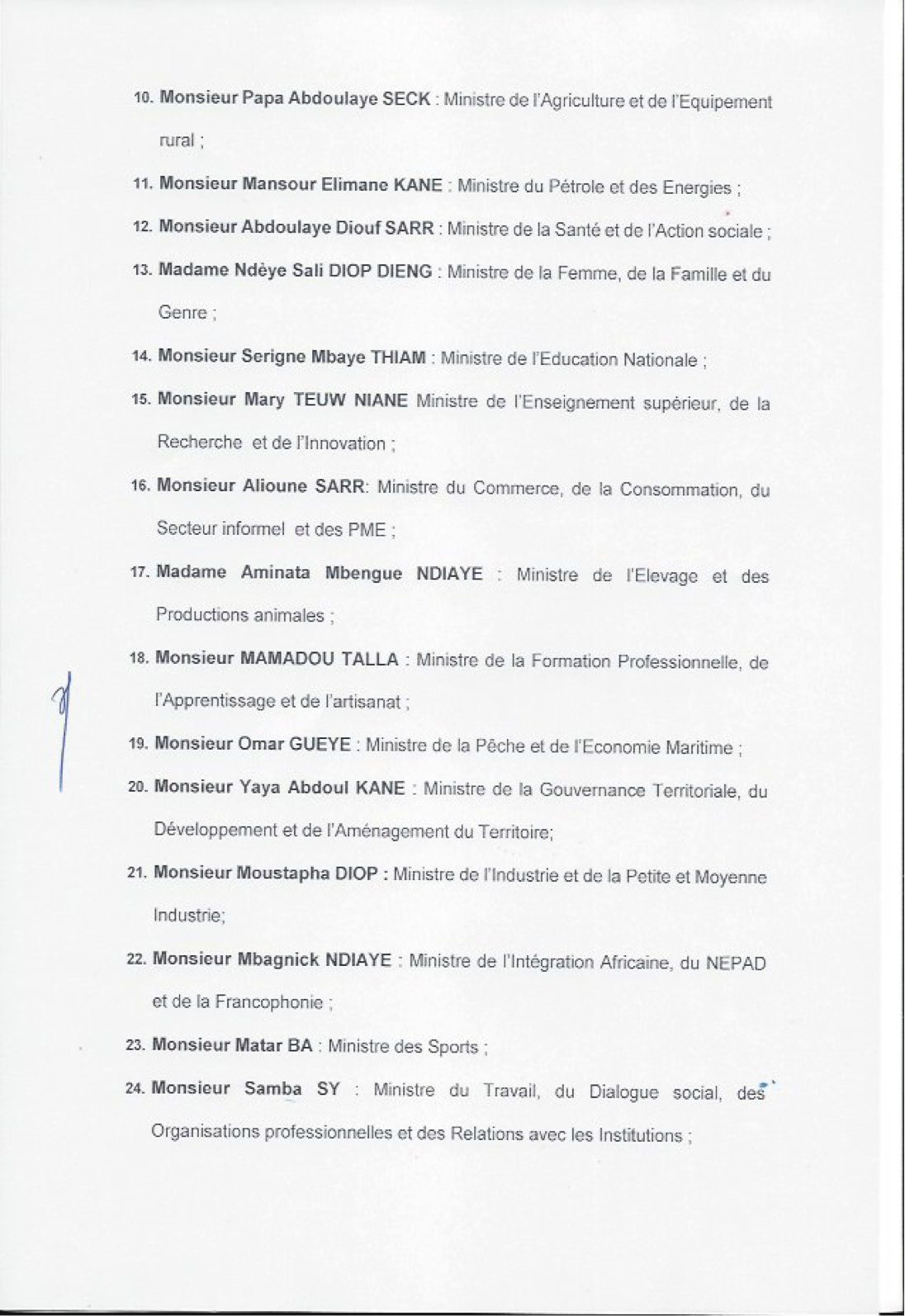 EXCLUSIF – La composition du nouveau Gouvernement