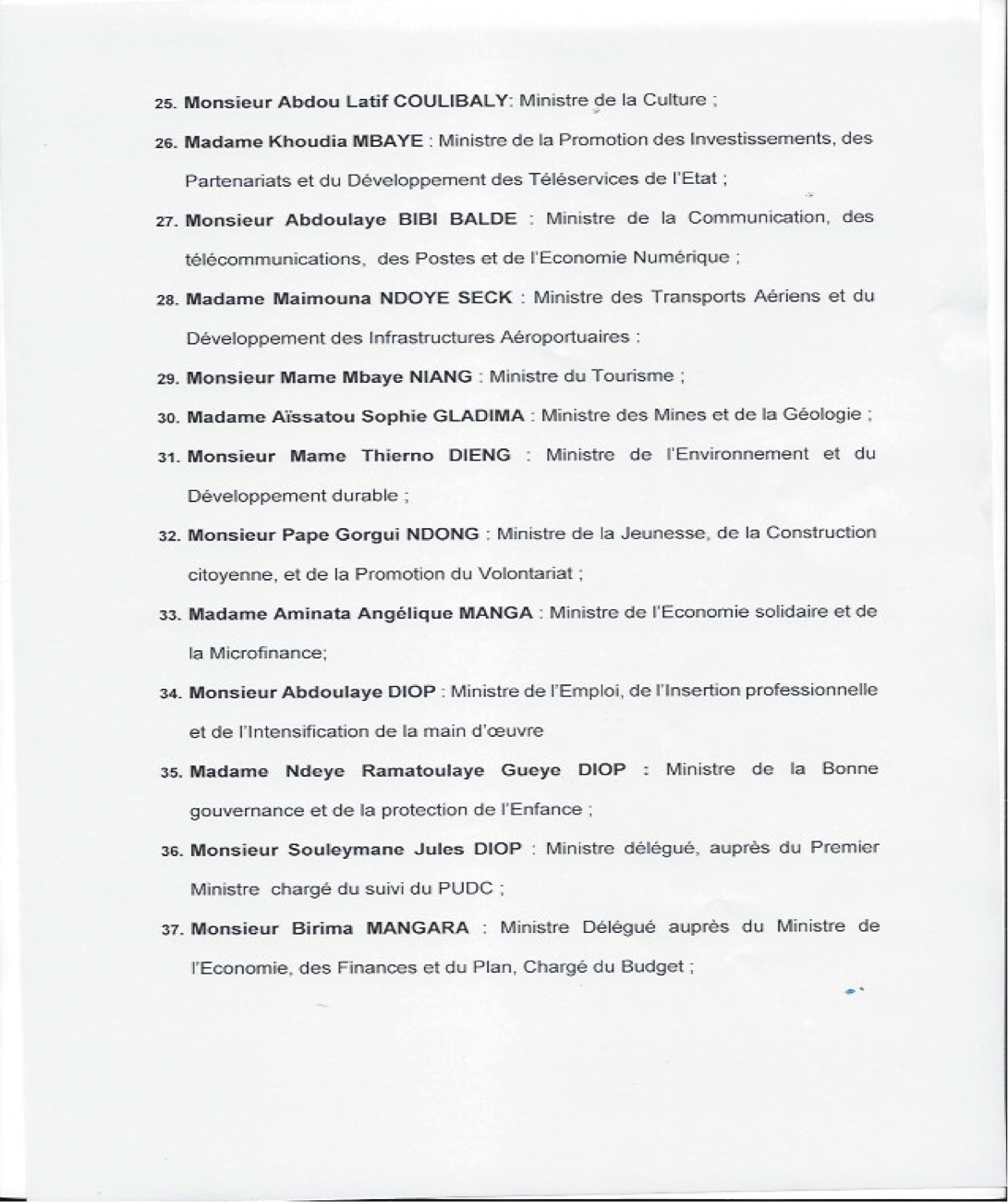 EXCLUSIF – La composition du nouveau Gouvernement