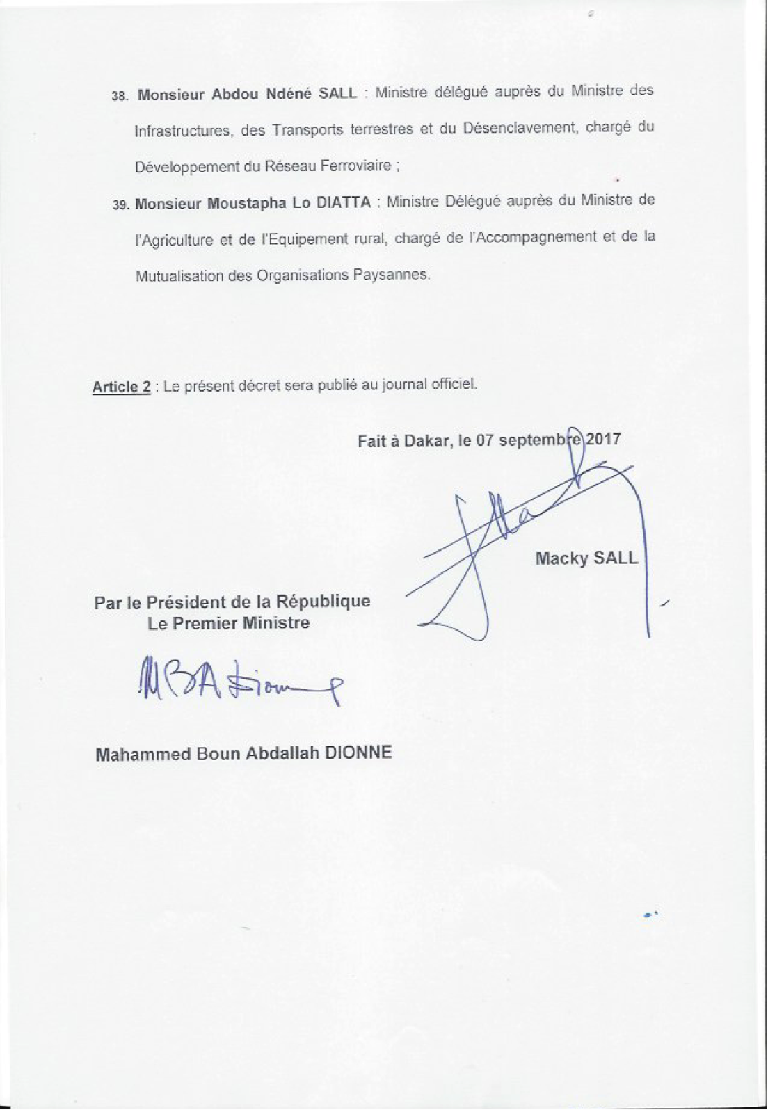 EXCLUSIF – La composition du nouveau Gouvernement