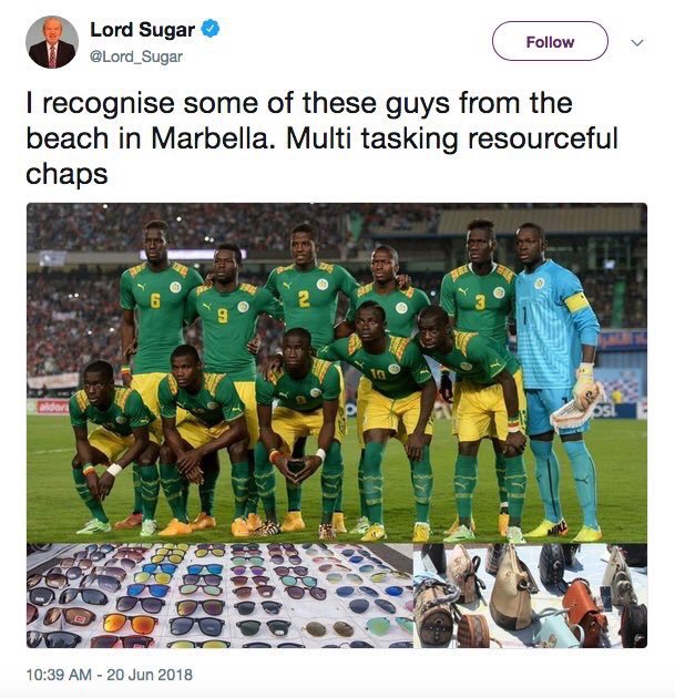 Coupe du monde: Polémique politique en Angleterre avec un tweet raciste sur le Sénégal
