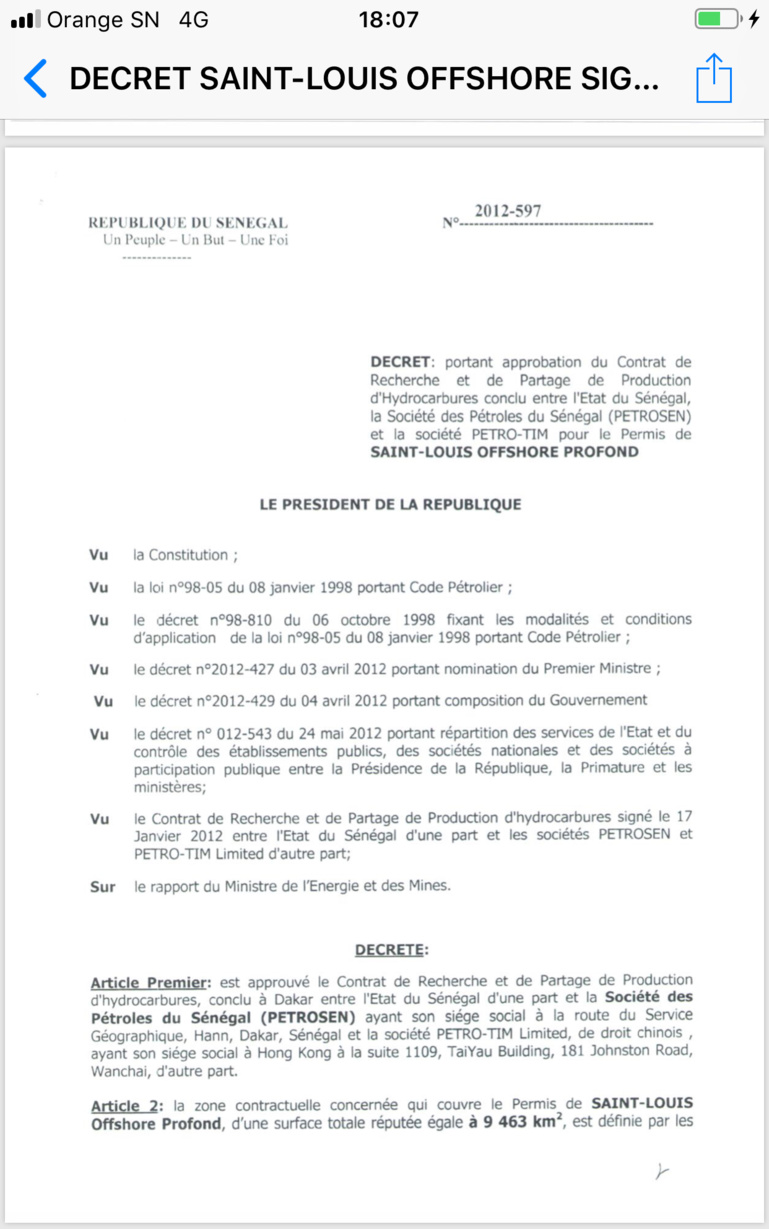 Le PDS entre dans la danse et publie les décrets d’approbation de Saint-Louis Offshore