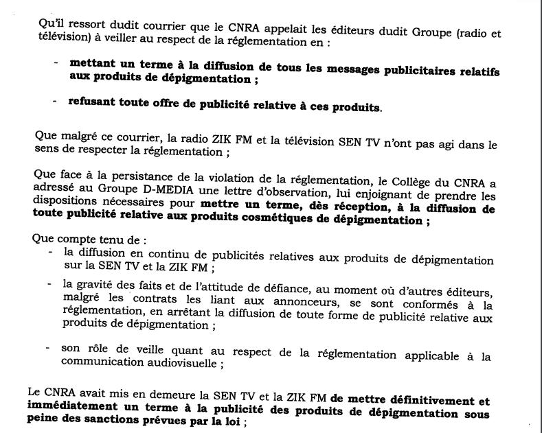 Urgent - Le CNRA suspend les programmes de la Sen TV [Document]