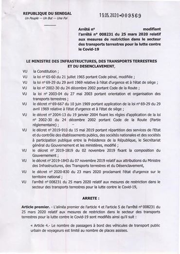 Urgent : assouplissement des restrictions dans le secteur des Transports terrestres (Document)