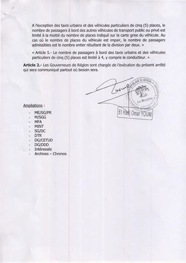 Urgent : assouplissement des restrictions dans le secteur des Transports terrestres (Document)