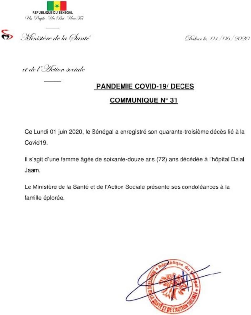 Covid-19 au Sénégal : 43e décès enregisté